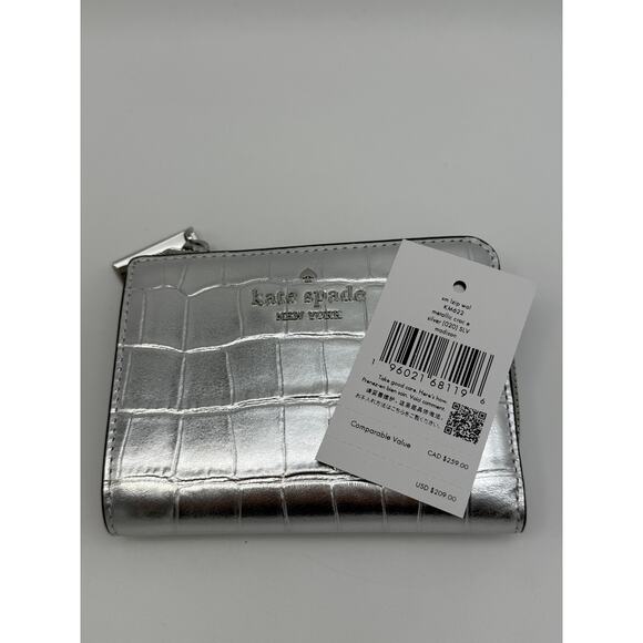 NWT Kate Spade Madison Silver Metallic Croc Small Zipper Pocket Purse Wallet - Picture 9 of 10